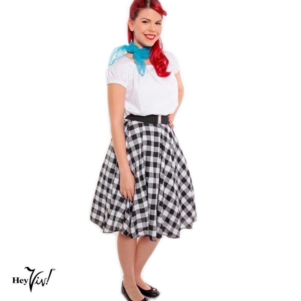 Black and White Check 50s Style Circle Skirt w Crinoline Size L/XL - Hey Viv